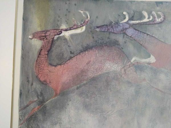 Edwin Salomon Signed Lithograph Two Deer Limited Edition Abstract Animal Art