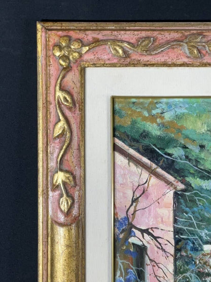 Large Framed Oil Painting Garden Flower Sanzone Signed Italian Landscape
