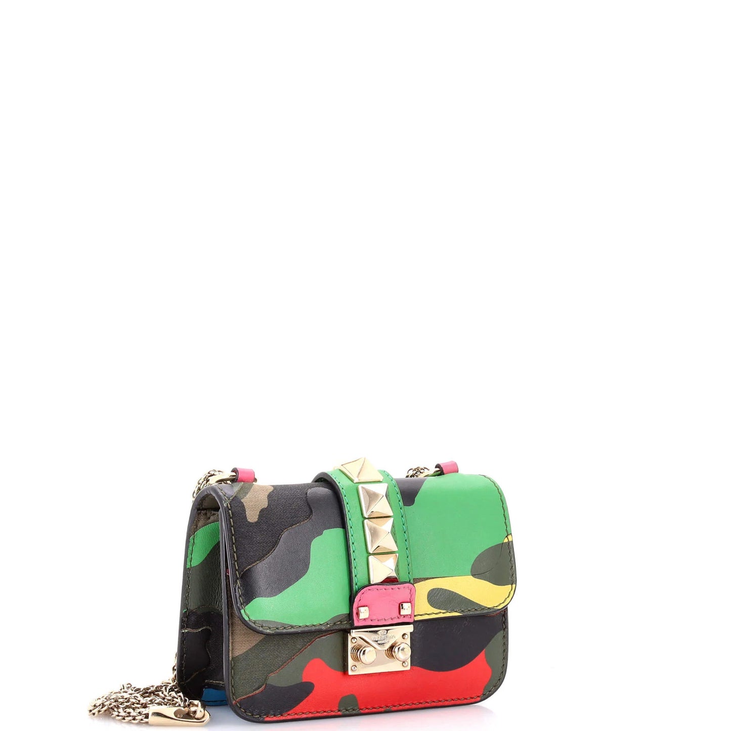 Valentino Garavani Glam Lock Shoulder Bag Camo Leather And Canvas Mini