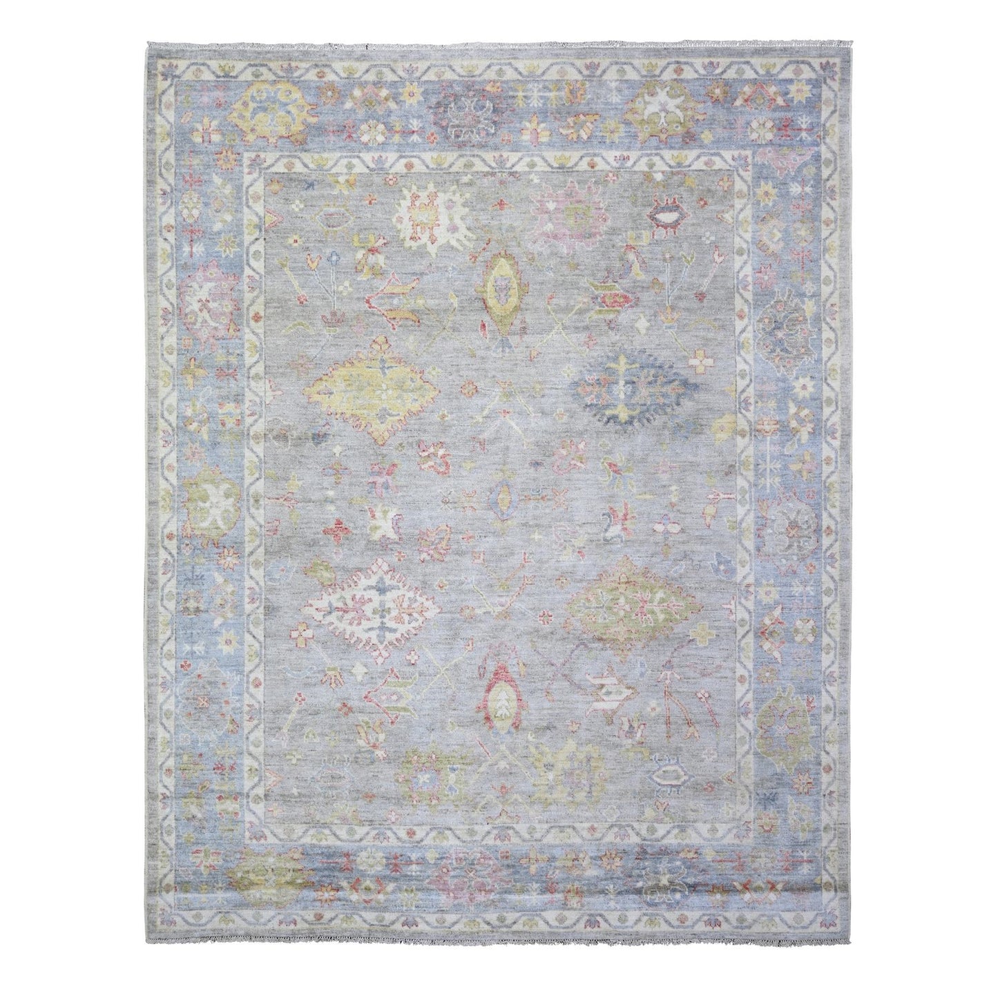 8'1"X9'10" Cloud Gray Afghan Angora Oushak Soft Wool Hand Knotted Rug
