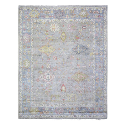 8'1"X9'10" Cloud Gray Afghan Angora Oushak Soft Wool Hand Knotted Rug