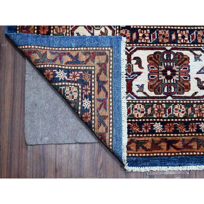 9'10"X13'5" Periwinkle Blue Super Kazak Wool Hand Knotted Geometric Rug