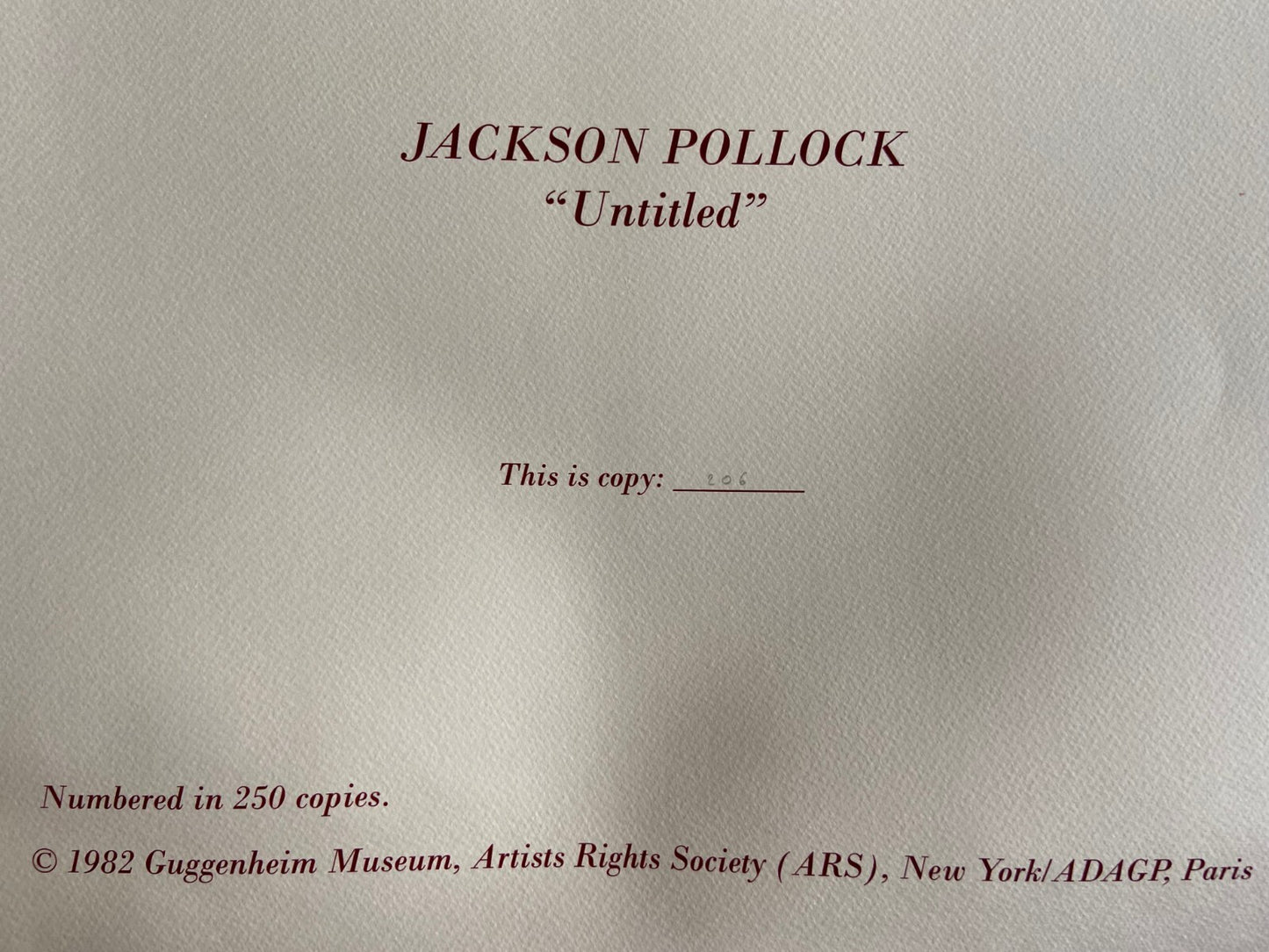 Jackson Pollock Lithograph Guggenheim Museum Coa Signed Op Numbered