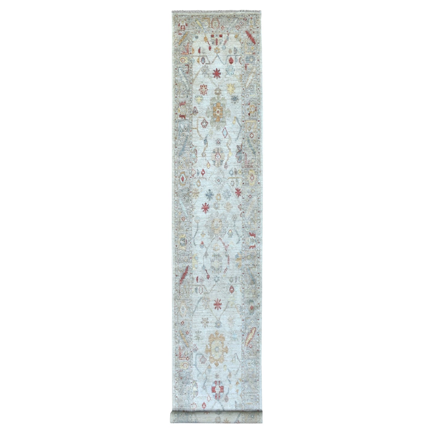 2'8"X16'1" Gray Angora Oushak With Soft Colors Pure Wool Hand Knotted Rug