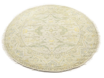 Hand-Knotted Cream Round Oushak Chobi Oriental