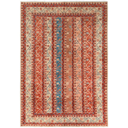 6'2"X8'8" Colorful Super Kazak With Shawl Design Hand Knotted Wool Rug