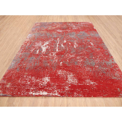 8'X10' Red Modern Design Wool And Silk Hand Knotted Rug