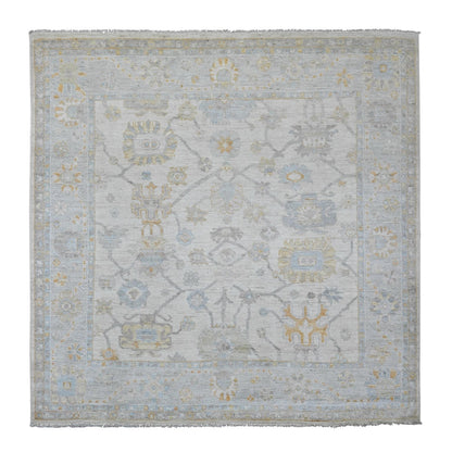 8'X8' Pearl White Hand Knotted Afghan Angora Oushak Pure Wool Square Rug