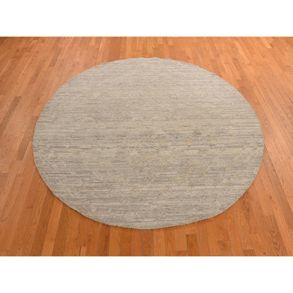 8'1"X8'1" Gray Undyed Natural Wool Modern Hand Knotted Round Rug