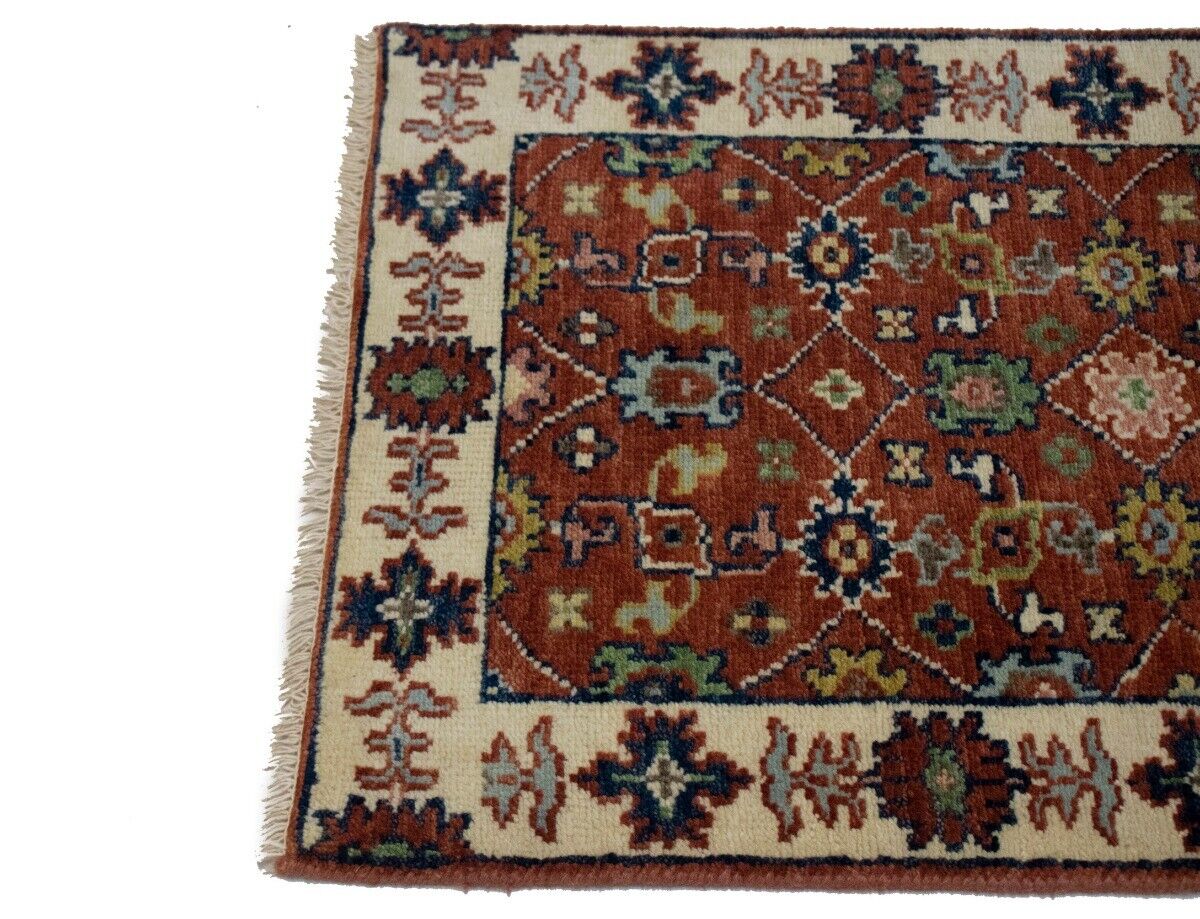 Small Hand-Knotted Floral Area Rug Oriental