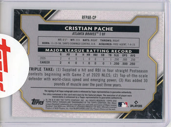 Christian Pache Autographed 2021 Topps Threads Rookie Patch Card #Rfpar-Cp