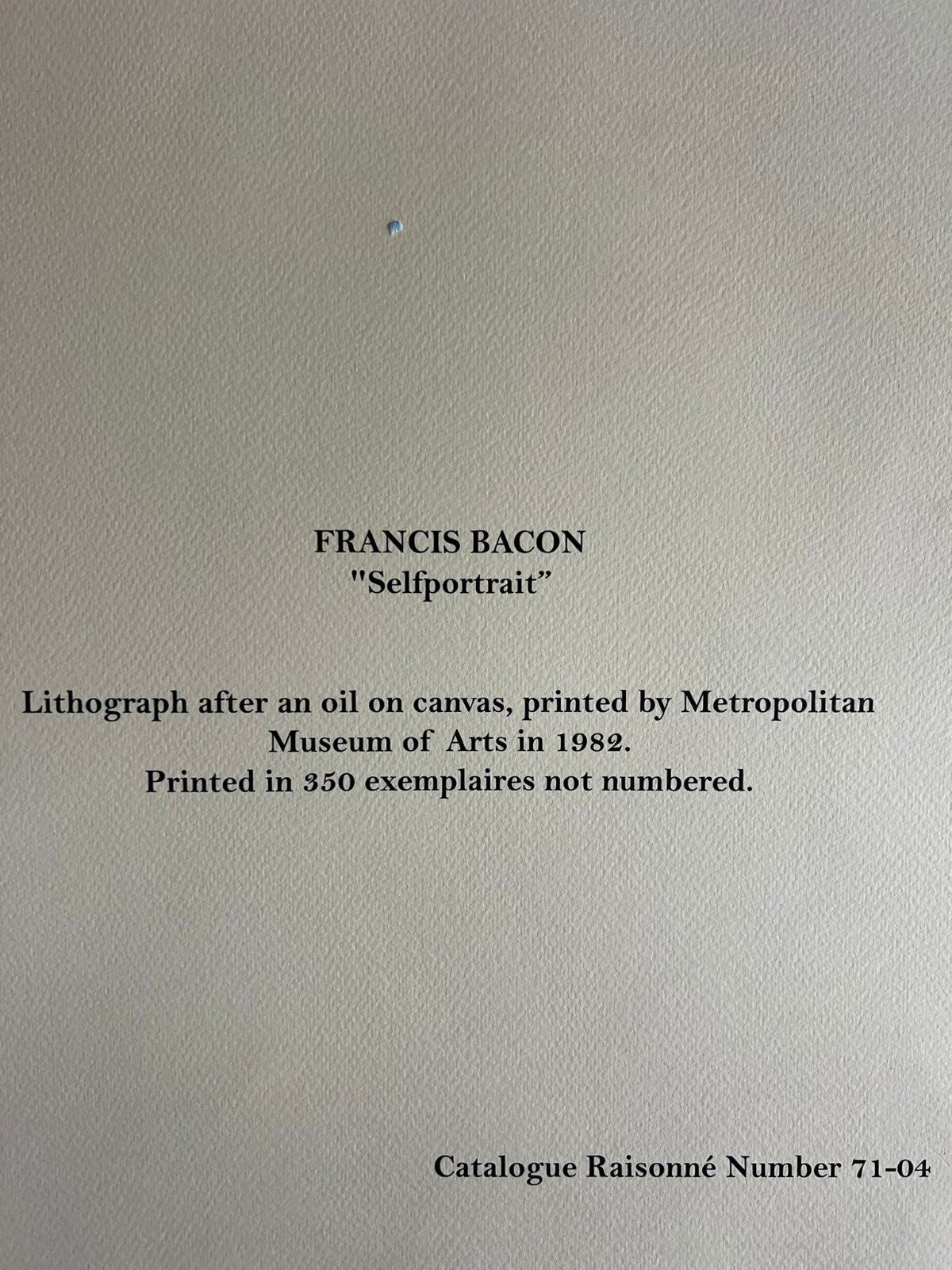 Francis Bacon Lithograph Signed Op Metropolitan Museum Cataloged
