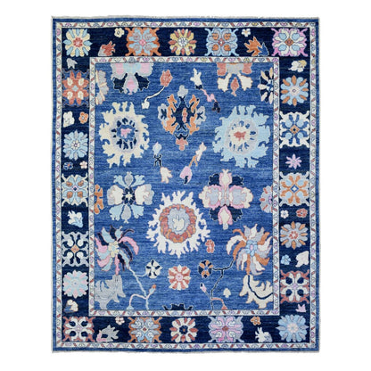 8'2"X10' Denim Blue Hand Knotted Afghan Angora Oushak Pure Wool Rug