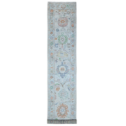 3'X16'4" Baby Blue Wool Weft Afghan Angora Oushak Xl Runner Oriental Rug