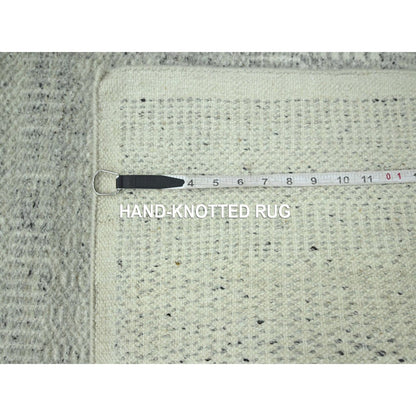 2'7"X12'1" Gray Hand Knotted Rug Oxidized Grass Design Wool Runner