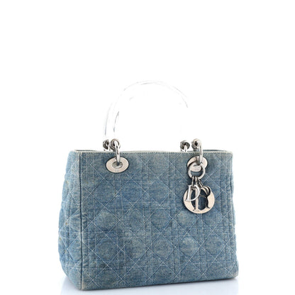 Christian Dior Vintage Lady Dior Bag Cannage Quilt Denim Medium
