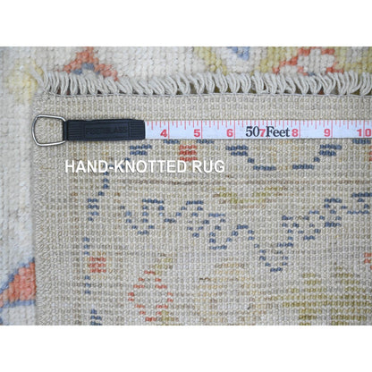 4'X6' Gray Hand Knotted Afghan Angora Oushak Leaf Design Pure Wool Rug