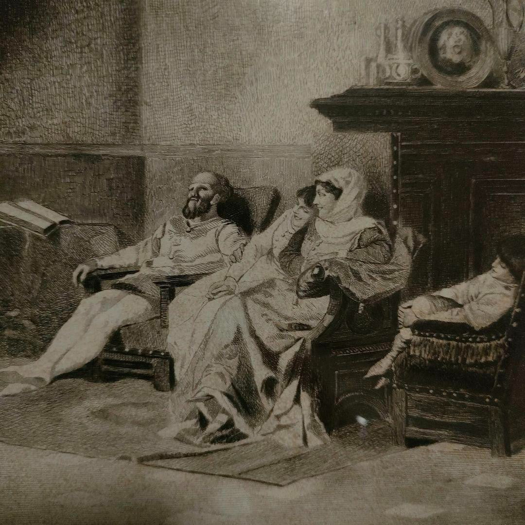 Antique 1886 Etching Boccaccio After Amos Cassioli By J.S. King  Gebbie & Co.