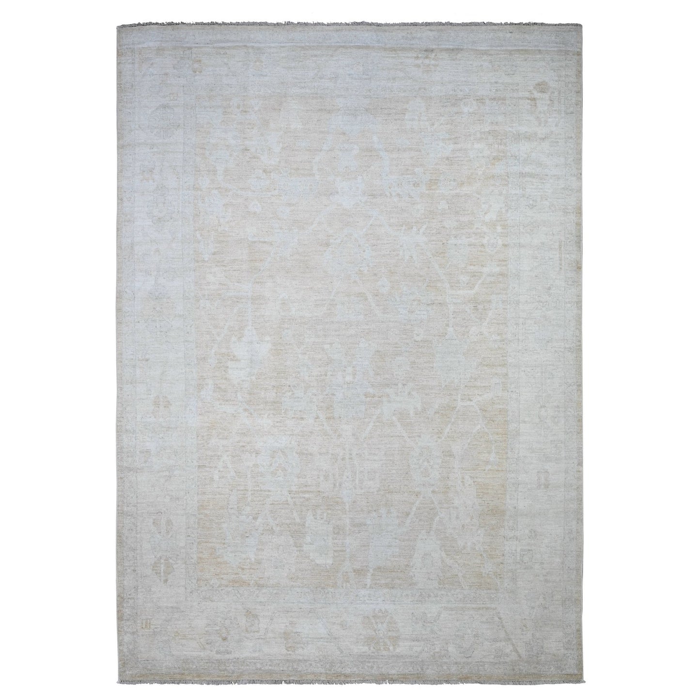 8'9"X12'5" Apricot Orange Faded Out Angora Oushak Shiny Wool Oriental Rug