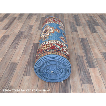2'9"X40'6" Blue Afghan Super Kazak Wool Hand Knotted Xl Runner Rug