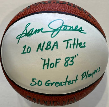 Sam Jones Autographed Spalding White Panel Mini
