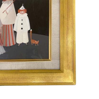Clowns Painting Oil Duda Bozena Framed Pierrot Polish Naive Art 1989
