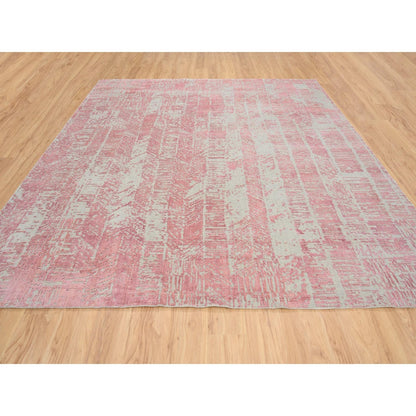 10'2"X10'2" Rose Pink Wool And Art Silk Jacquard Hand Loomed Square Rug