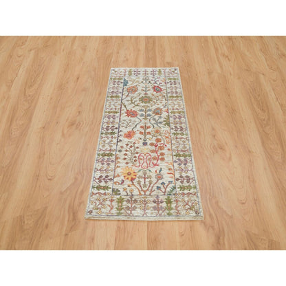 2'6"X6'2" Taupe Hand Knotted Directional Vase Design Silk/Wool Runner Rug