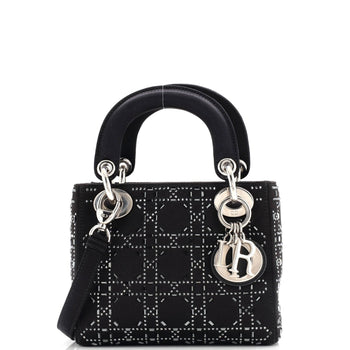 Christian Dior Lady Dior Bag Crystal Embellished Cannage Quilt Satin Mini