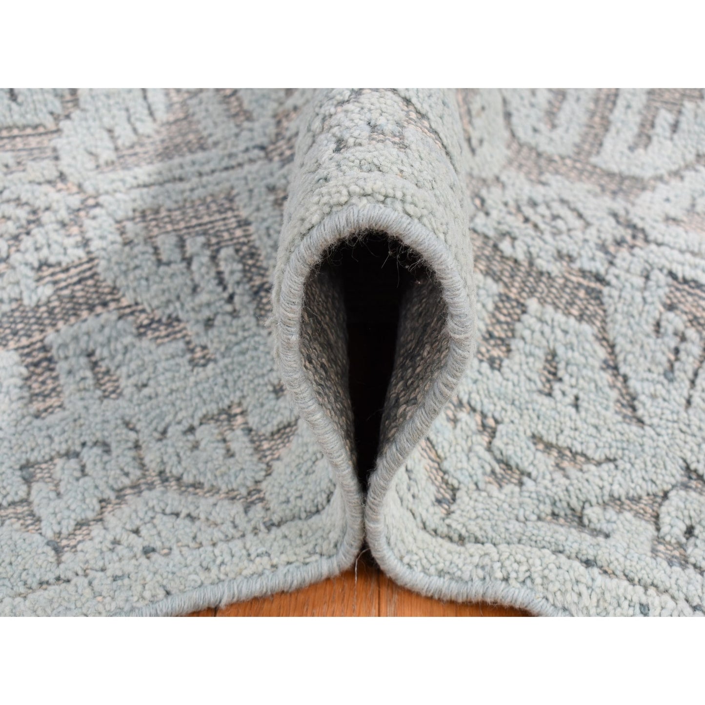 9'X12' Marian Blue Oushak Design Textured Wool Hand Knotted Oriental Rug