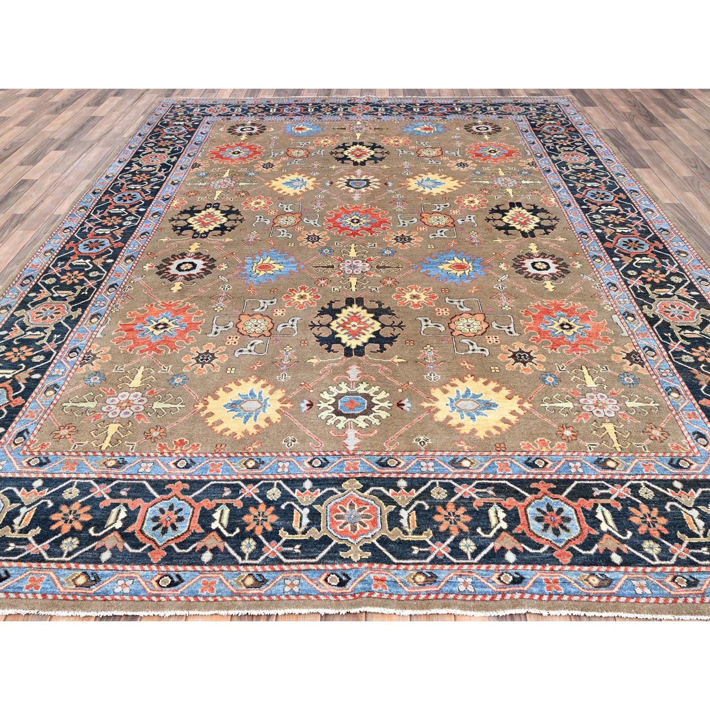 9'X11'9" Brown Wool Hand Knotted Seeripe Heris Design Oriental Rug
