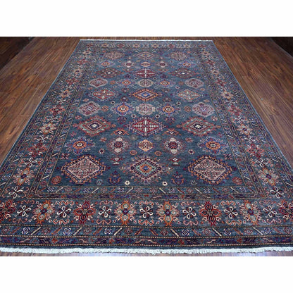 9'X12'1" Gray Wool Hand Knotted Super Kazak Tribal Pattern Oriental Rug