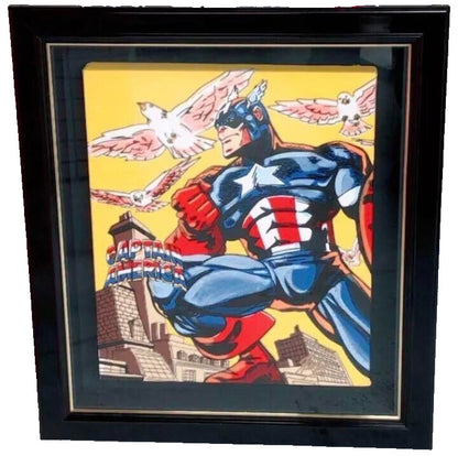 Steve Kaufman - Captain America Silkscreen On Canvas Signed Framed Ed75