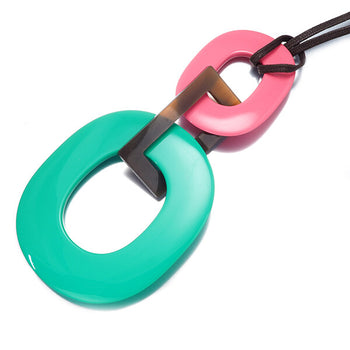 HERMES Necklace Isthme Pink Green Long Buffalo