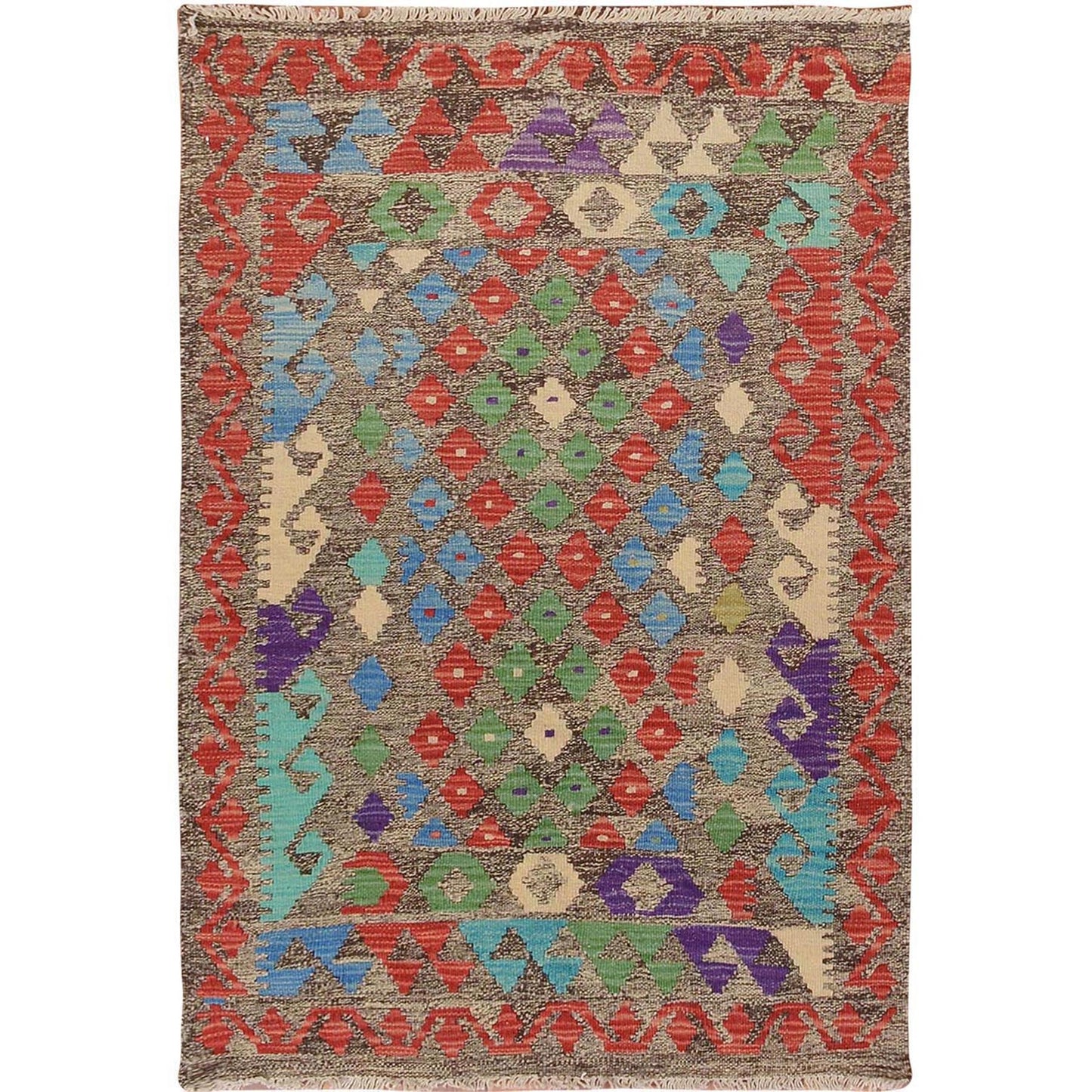 2'9"X4' Colorful Reversible Afghan Kilim Flat Weave Wool Hand Woven Rug