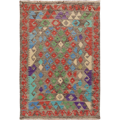 2'9"X4' Colorful Reversible Afghan Kilim Flat Weave Wool Hand Woven Rug