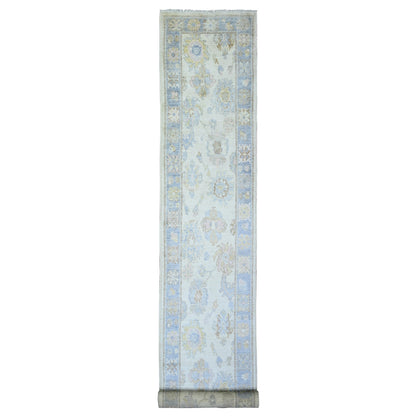 2'8"X17'3" Ivory Wool Hand Knotted Afghan Angora Oushak Xl Runner Rug