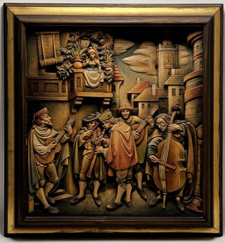 Anri Hand Carved Wood Carl Spitzweg Plaque Relief Mural Sculpture