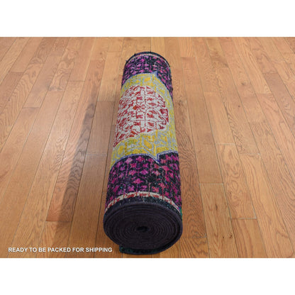 3'1"X16'1" Colorful Mamluk Design Silk With Wool Runner Hand Knotted Rug