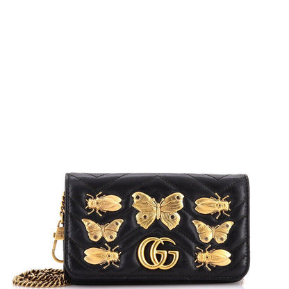 Gucci Gg Marmont Chain Flap Bag Embellished Matelasse Leather Mini