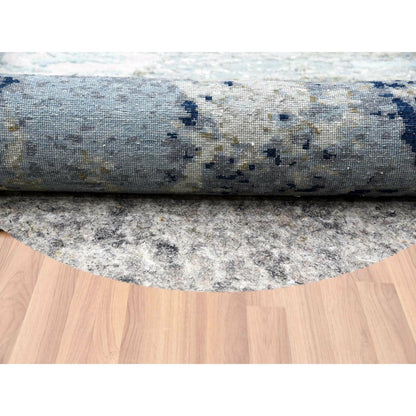 10'4"X10'4" Blue Abstract Design Hand Knotted Round Wool Oriental Rug