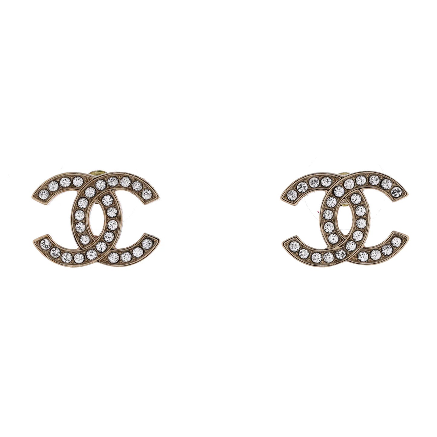 Chanel Cc Stud Earrings Metal With Crystals