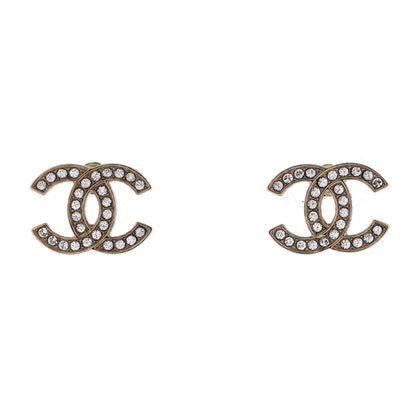 Chanel Cc Stud Earrings Metal With Crystals