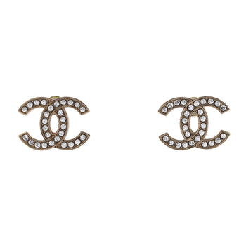 Chanel Cc Stud Earrings Metal With Crystals