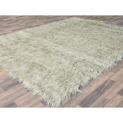 7'7"X9'10" Gray Undyed Natural Wool Hand Knotted Shaggy Moroccan Rug
