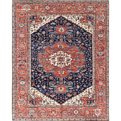 9'2"X12'8" Midnight Blue Seeripe Heris Hand Knotted High Mountain Wool Rug