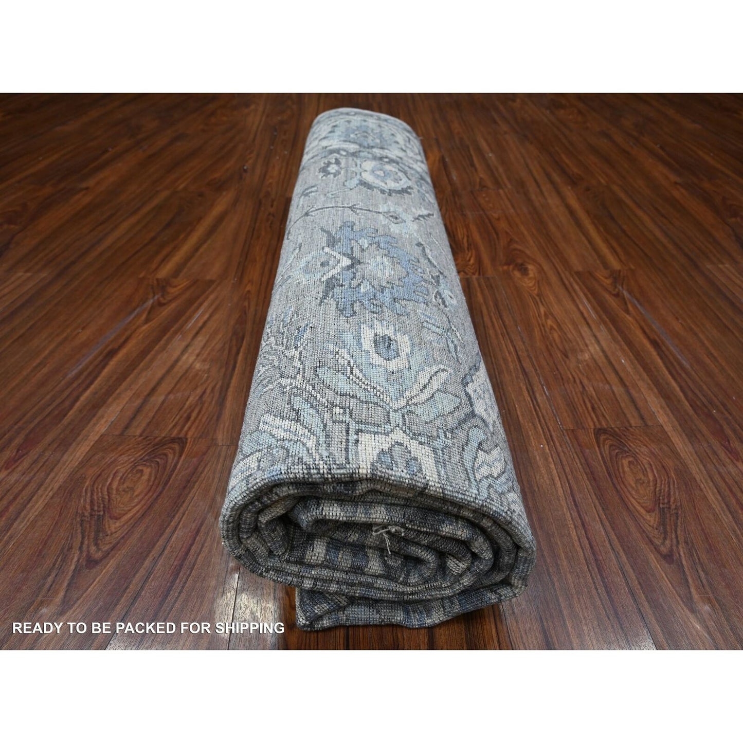 8'1"X10'1" Gray Sickle Leaf Design Hand Knotted Peshawar Heris Wool Rug