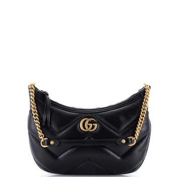 Gucci Gg Marmont Half Moon Chain Shoulder Bag Matelasse Leather Small