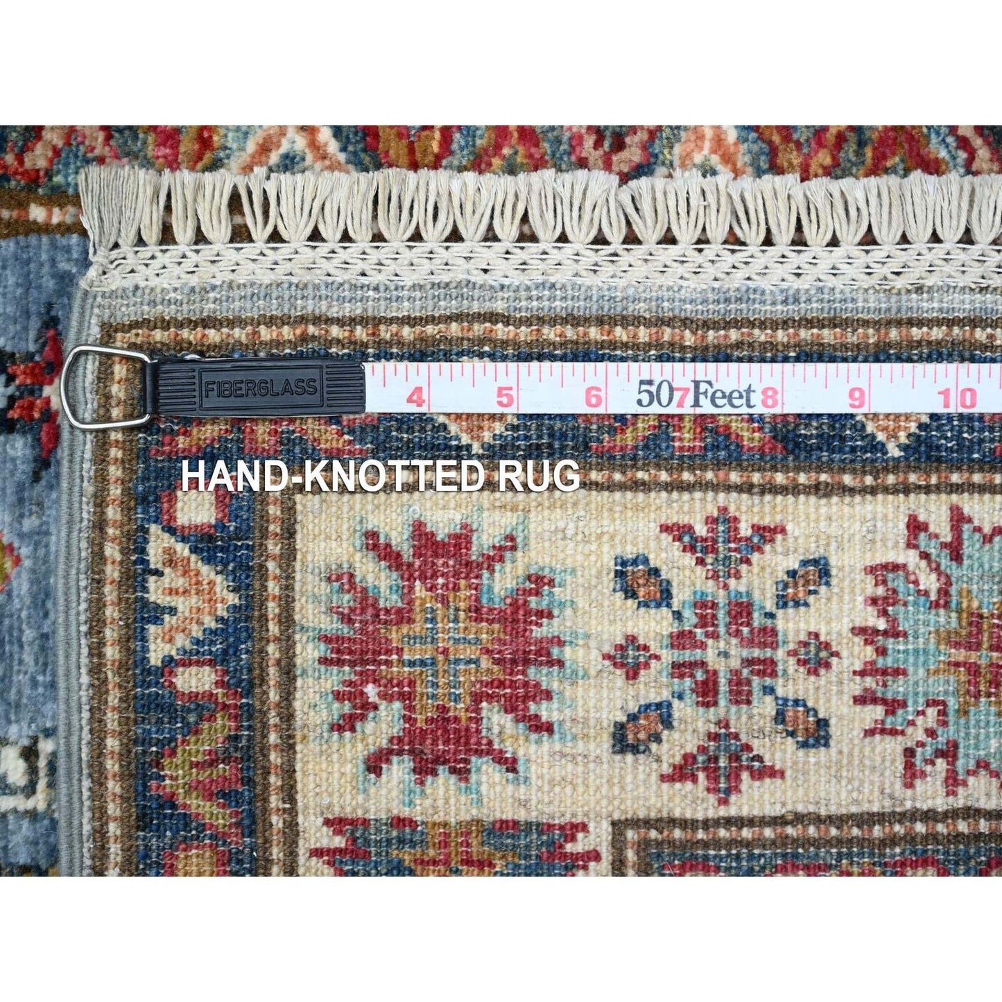 2'7"X19'6" Dodger Blue Super Kazak Hand Knotted Geometric Xl Runner Rug