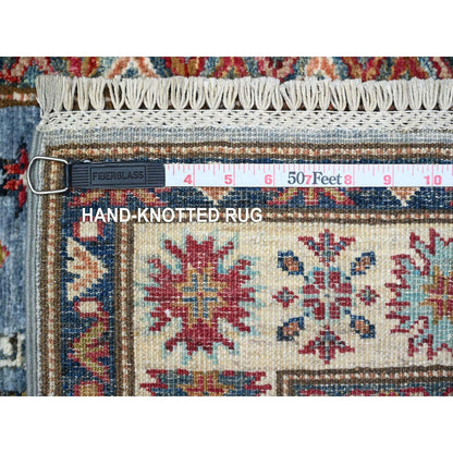 2'7"X19'6" Dodger Blue Super Kazak Hand Knotted Geometric Xl Runner Rug